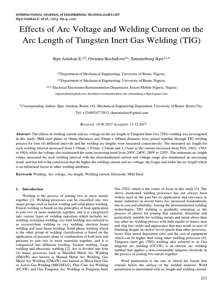 Effects of Arc Voltage and Welding Current On The Arc Length of