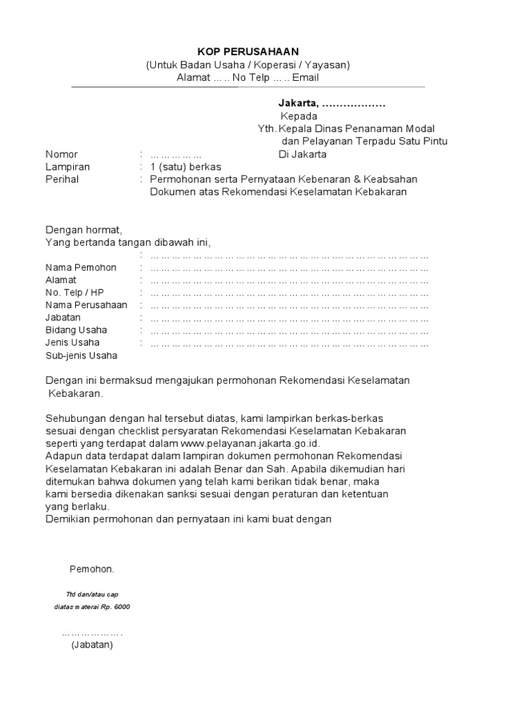 Permohonan Rekomendasi Keselamatan Kebakaran | PDF