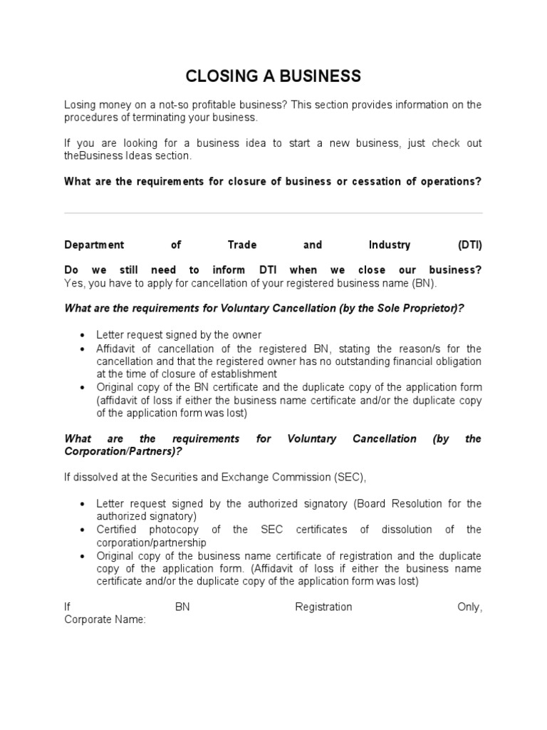 Closing A Business-Dti | PDF | Pawnbroker | Taxpayer