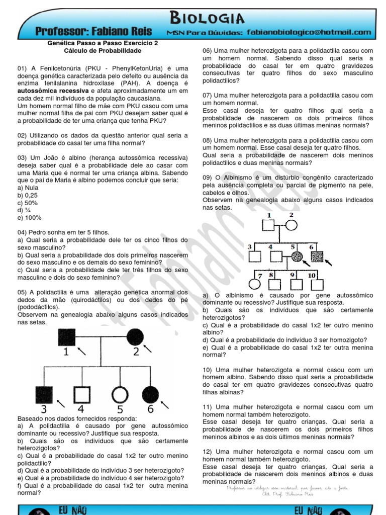 Probabilidades Genéticas em Casais | PDF | Dominância (genética ...