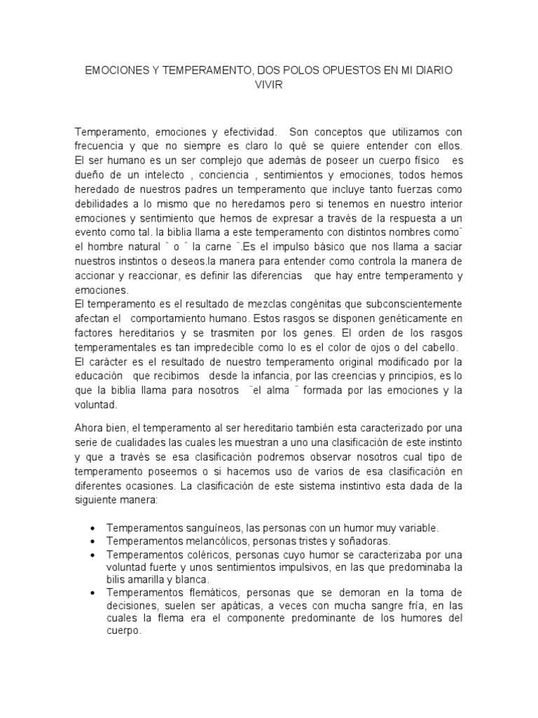 Emociones y Temperamento en la Vida Diaria | PDF | Las emociones ...