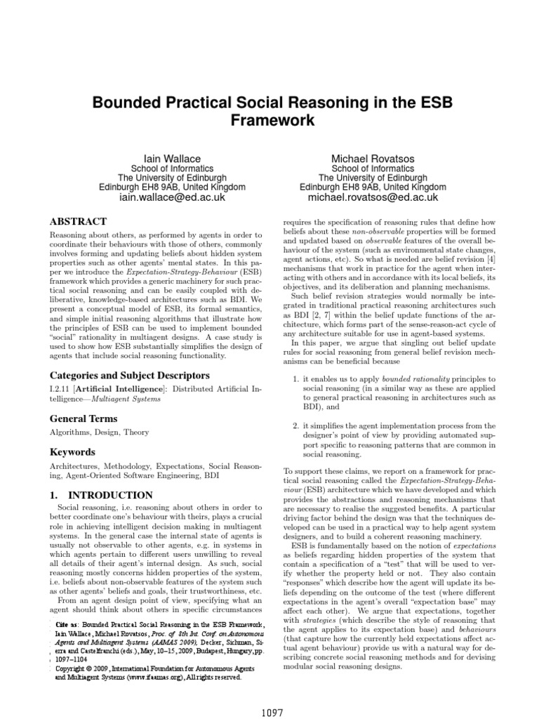 Bounded Practical Social Reasoning in The ESB Framework: Iain Wallace ...