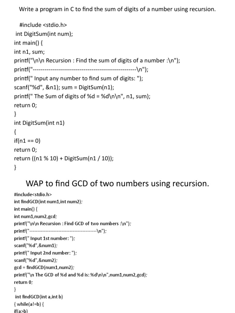 Write A Program in C To Find The Sum of Digits of A Number Using ...