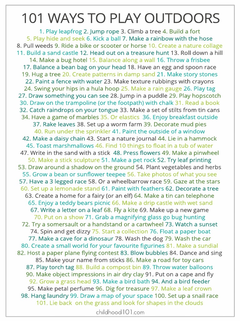 101 Outdoor Play Ideas for Kids | PDF