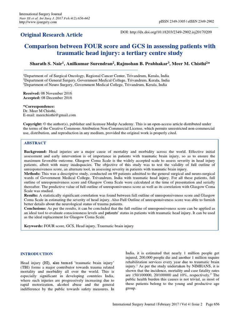 Comparison Between FOUR Score and GCS in Assessing Patients With ...