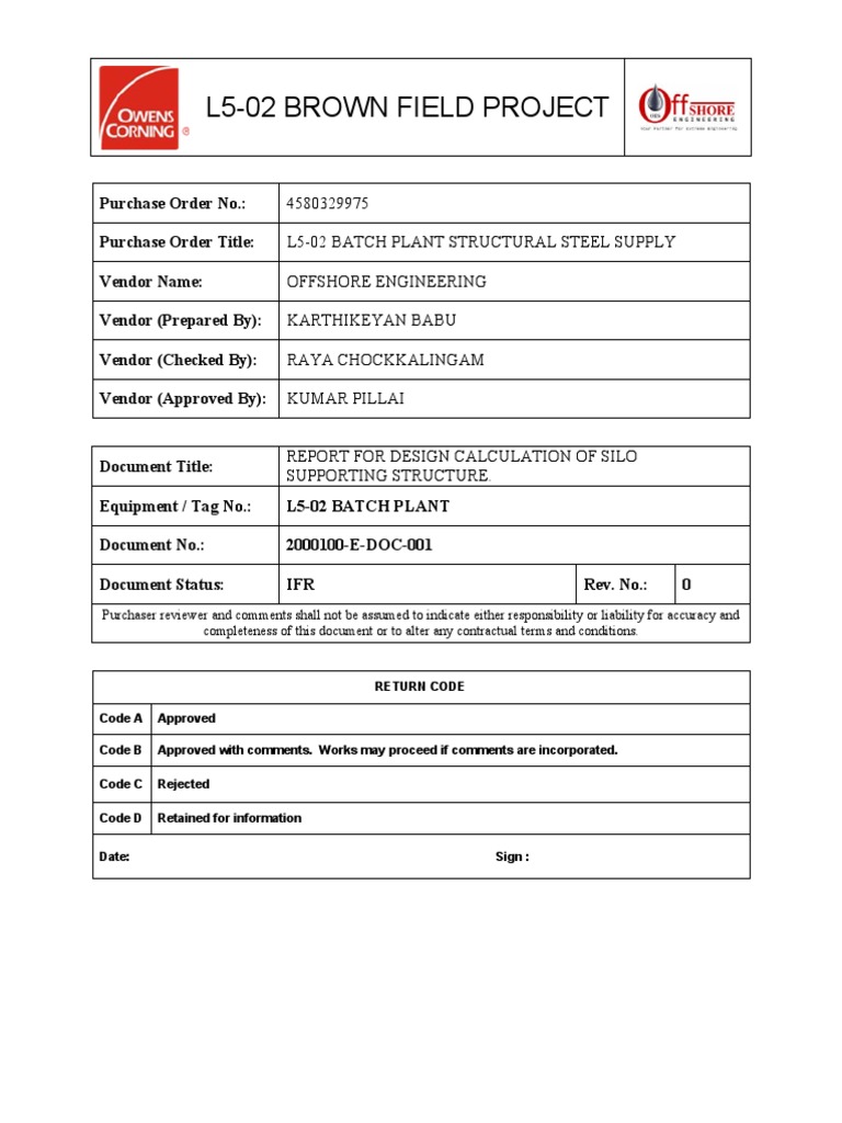 Report For Design Calculation of Silo Supporting Structure 24032017