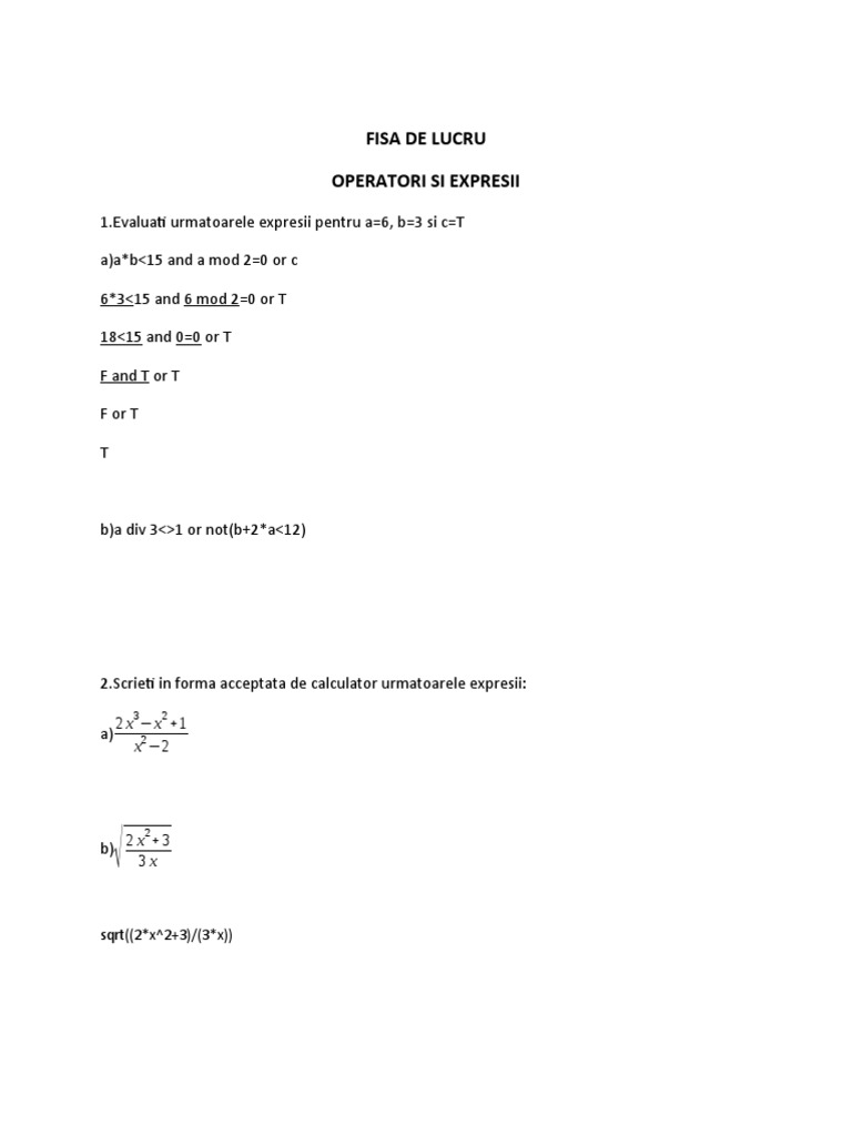 Exercitii Operatori | PDF