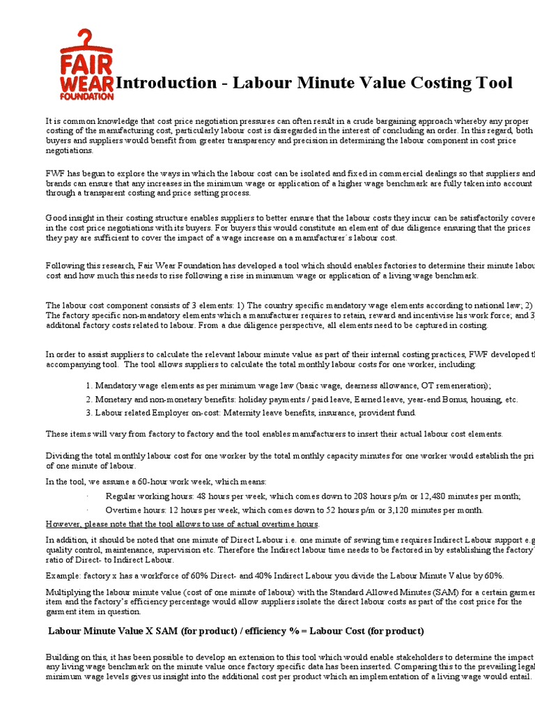 Introduction - Labour Minute Value Costing Tool | PDF | Labour ...