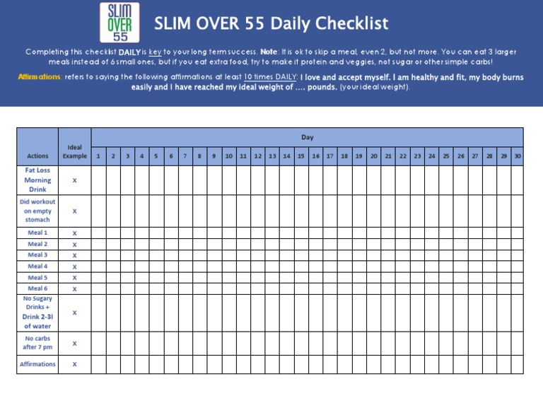 Daily Weight Loss Checklist for Over 55 | PDF