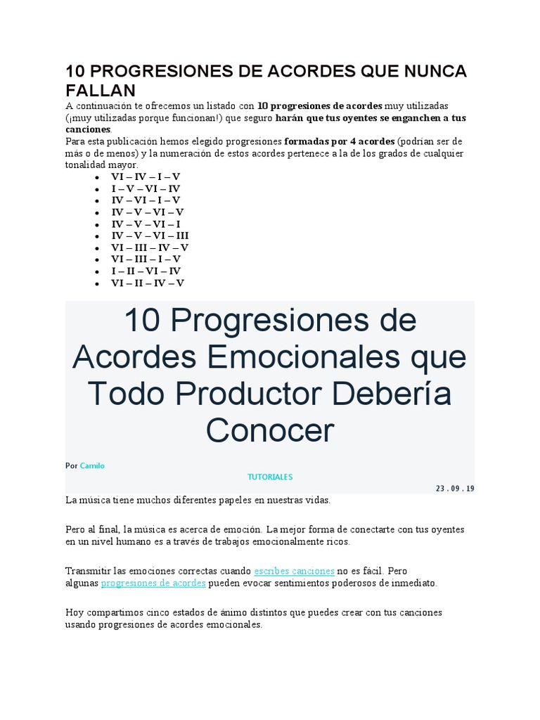 Tabla De Progresiones De Acordes Para Guitarra