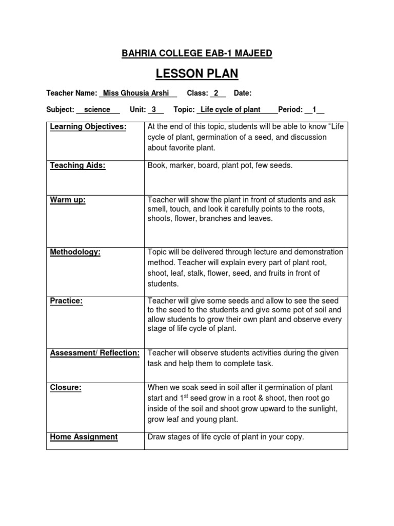 Life Cycle of Plant Lesson Plan | PDF