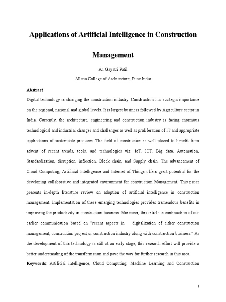 Applications of A I in Construction Management | PDF | Artificial ...