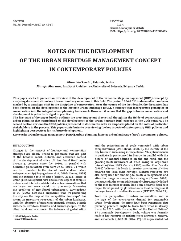 Notes On The Development of The Urban Heritage Management Concept in ...