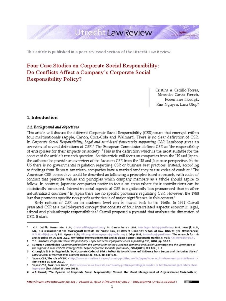 Four Case Studies On Corporate Social Responsibility: Do Conflicts ...