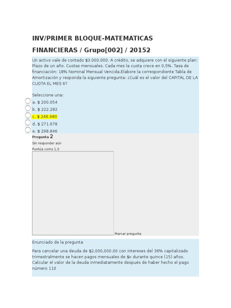 Examen Final Matematicas Financieras | PDF | Amortización (Negocio ...
