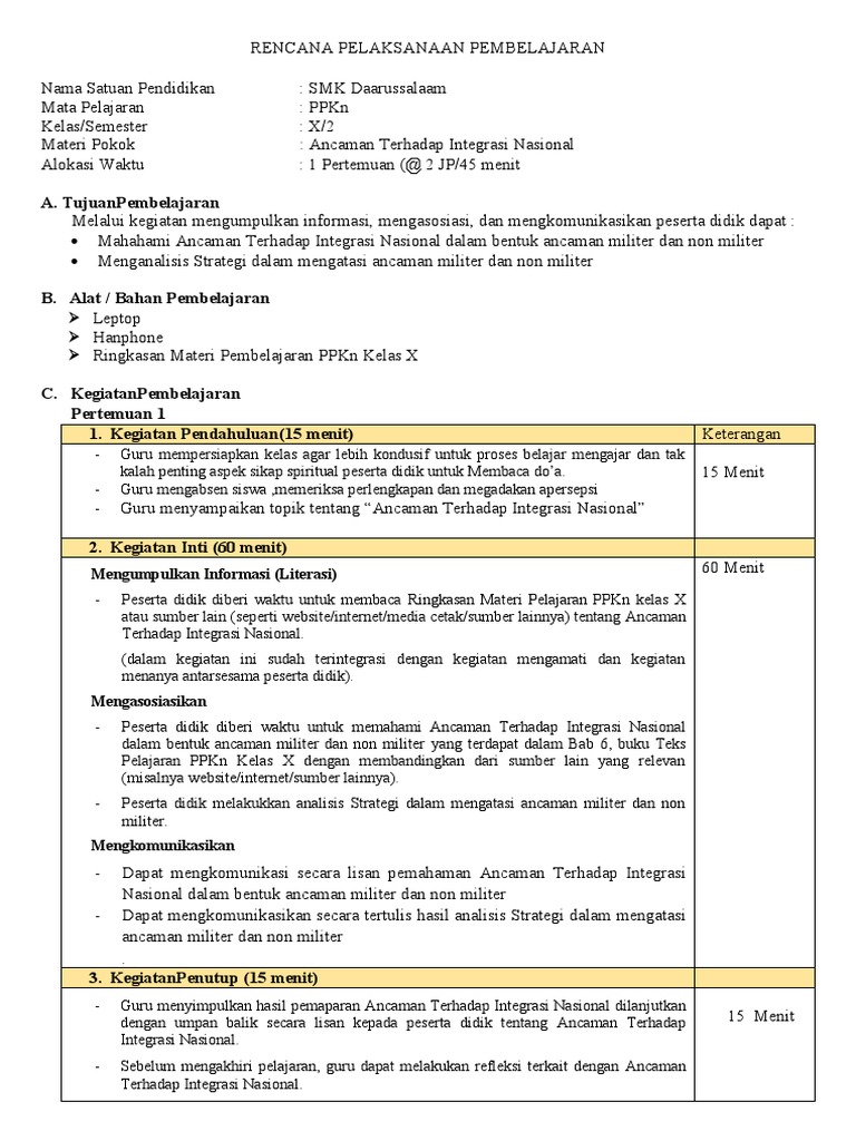 RPP PPKN X | PDF
