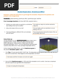 Student Exploration: Greenhouse Effect