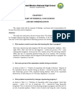 Occidental Mindoro National High School: Summary of Findings, Conclusions and Recommendations