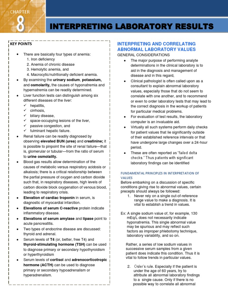 Interpreting Laboratory Results Key Points PDF Anemia Hemoglobin