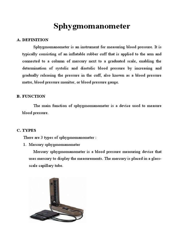Sphygmomanometer A. Definition PDF Blood Pressure Blood