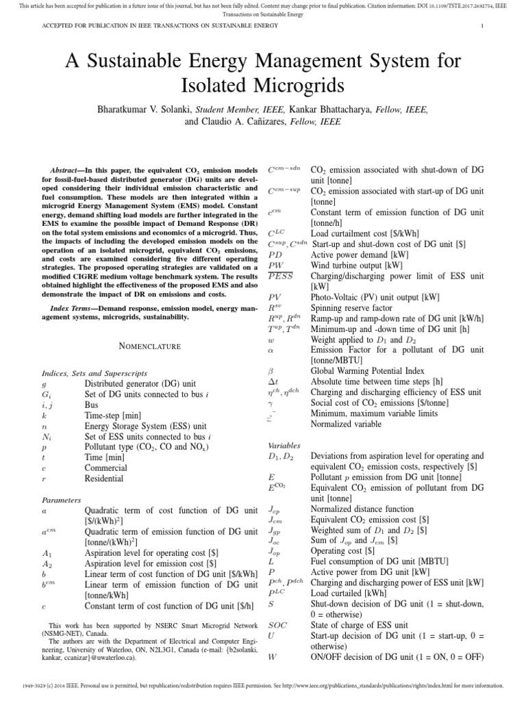 A Sustainable Energy Management System For Isolated Microgrids | PDF ...
