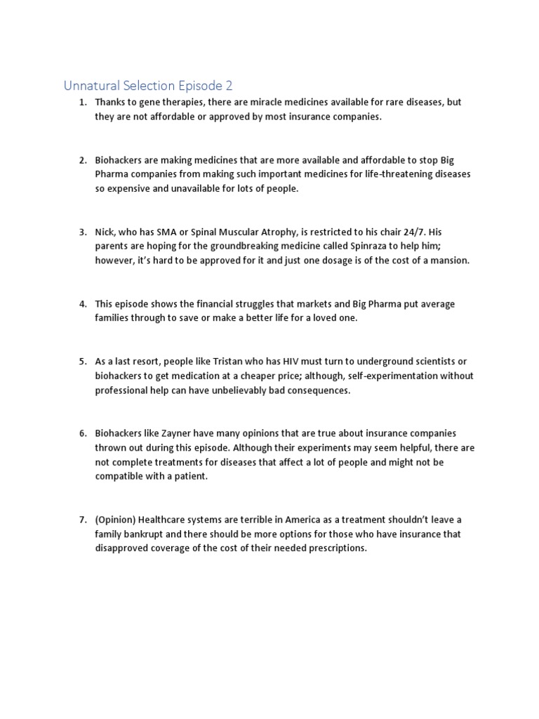 Unnatural Selection Episode 2 Insights PDF