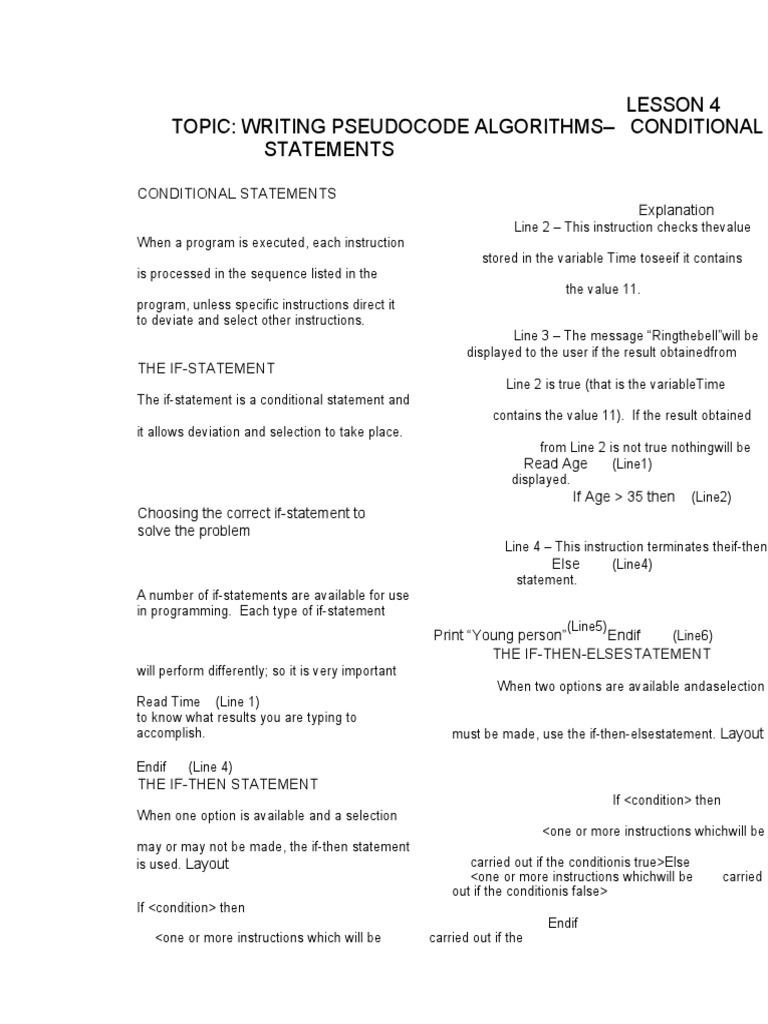 Conditional Statement Handout | PDF | Algorithms | Algorithms And Data ...
