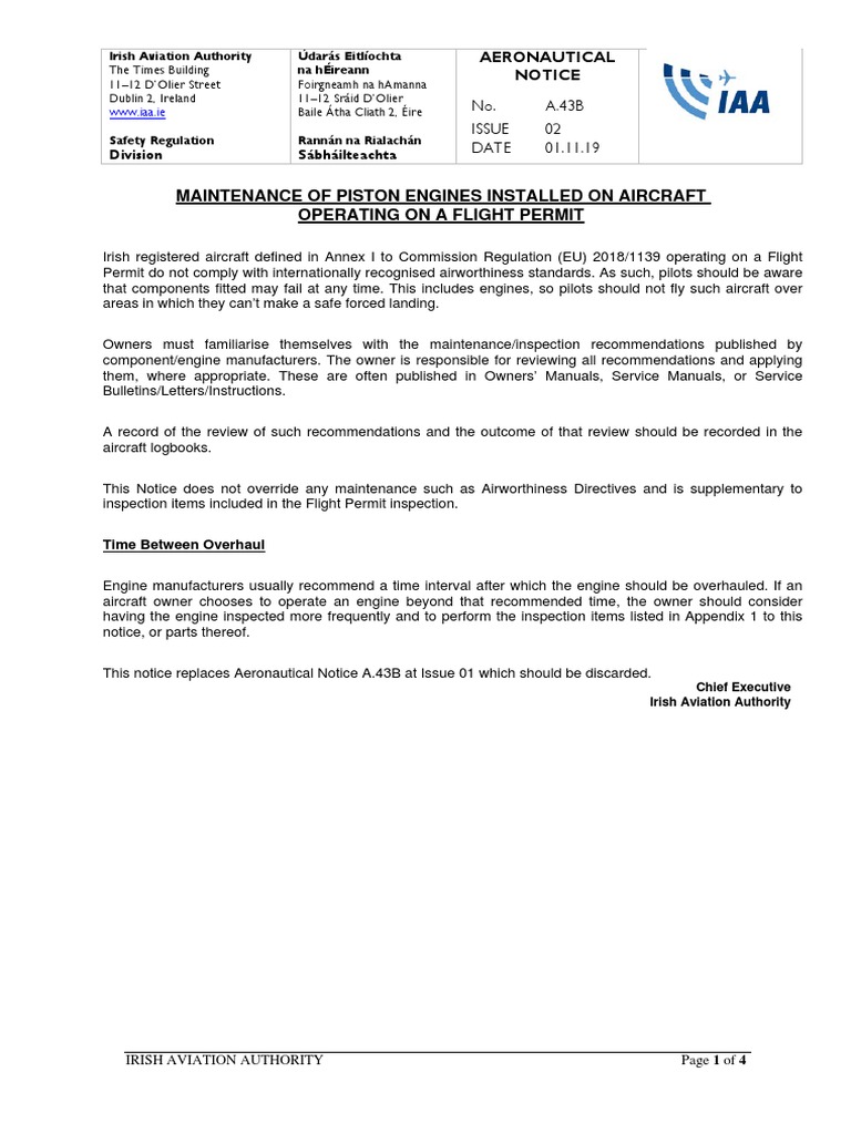 Maintenance of Piston Engines Installed On Aircraft Operating On A