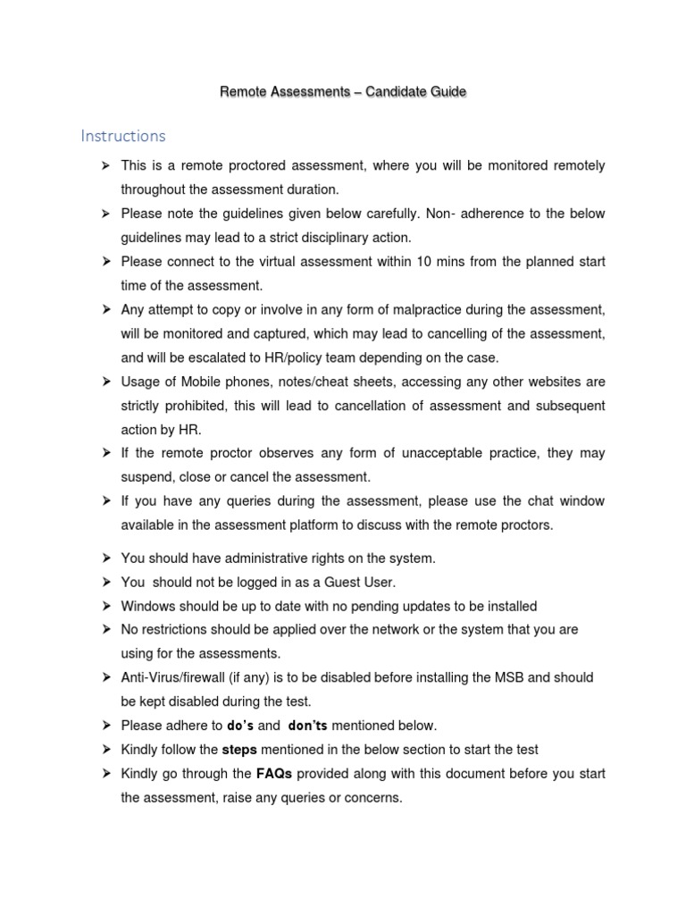 Remote Assessment Guidelines for Candidates | PDF | Laptop | Computer ...