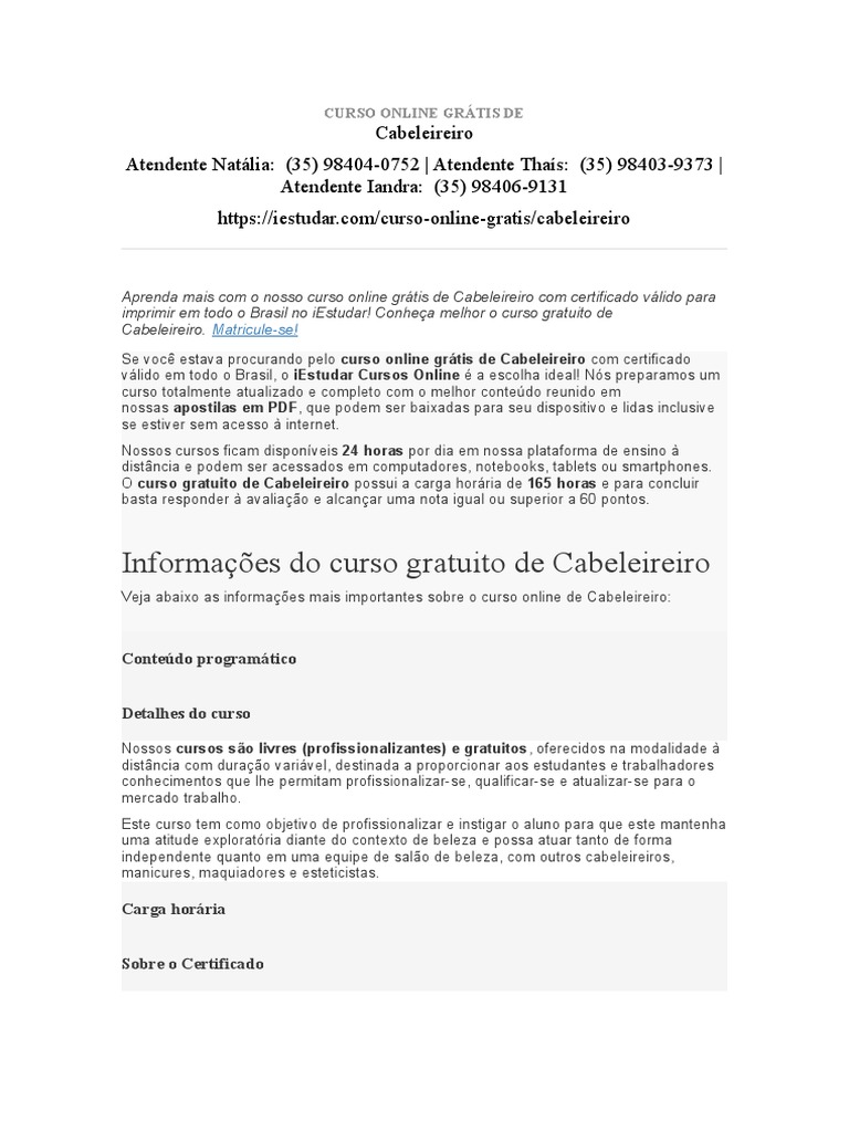 Curso de Cabeleireiro Básico Online Grátis