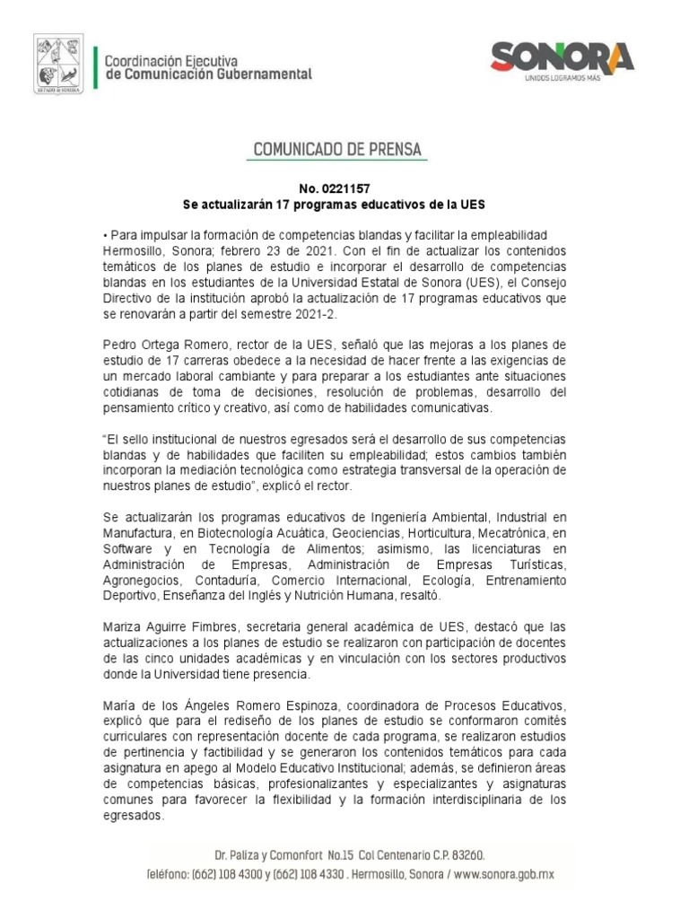 23-02-21 Se Actualizarán 17 Programas Educativos de La UES | PDF | Plan de  estudios | Educación avanzada