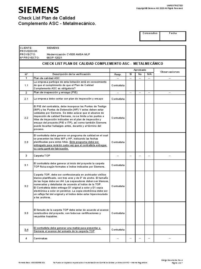 Check List Metalmecanico Calidad Rev5 (Sep-20) | PDF | Calibración ...