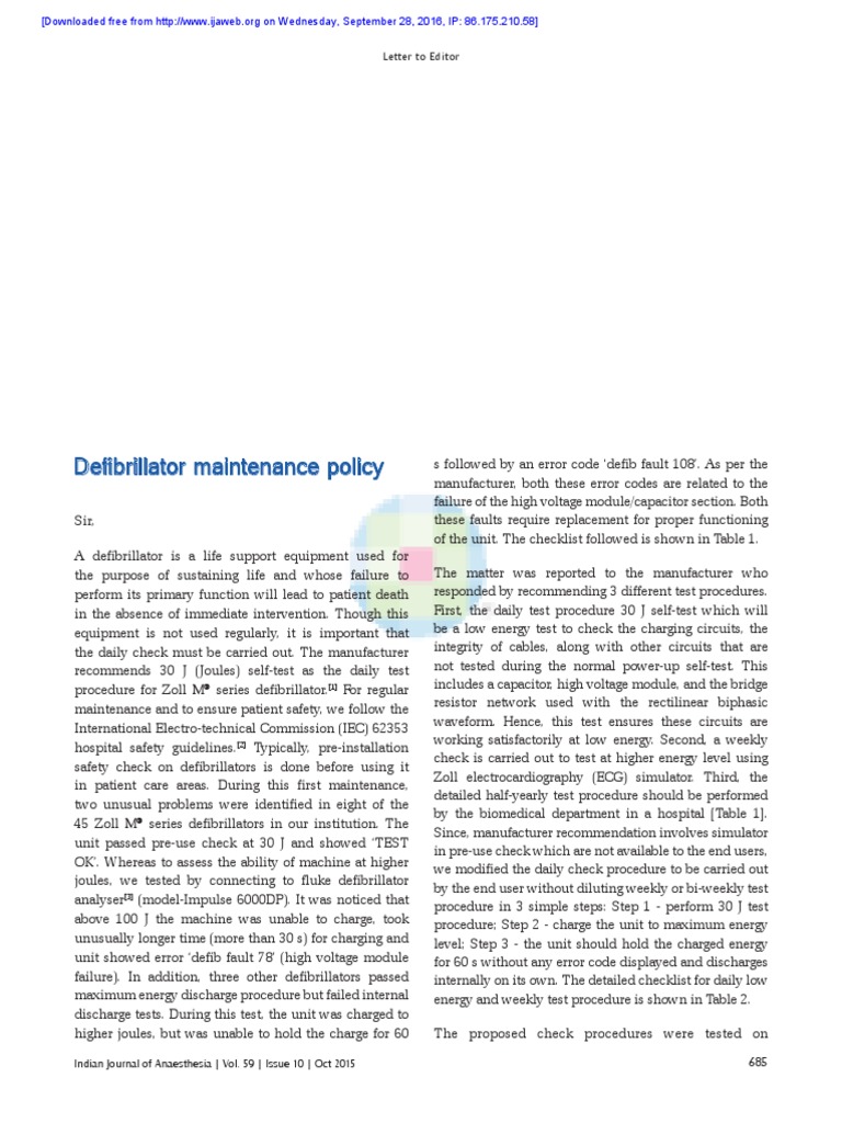 Defibrillator Maintenance Policy PDF Resonance Imaging