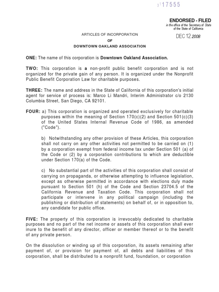 DOA Articles of Incorporation | PDF | 501(C) Organization | Nonprofit ...
