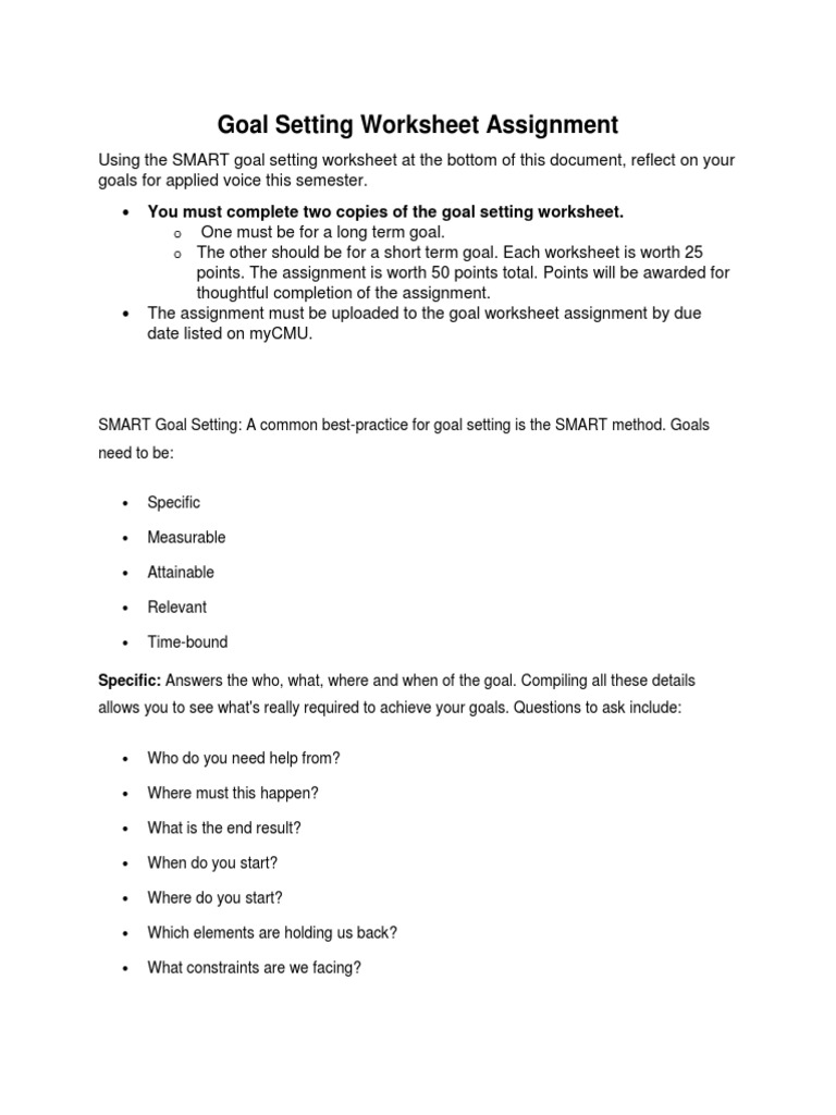 SMART Goal Setting Worksheet Guide | PDF | Goal Setting | Goal