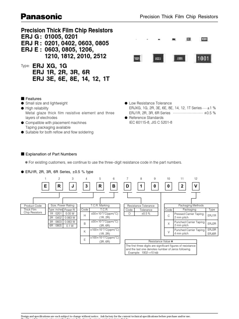 Panasonic Resistor PDF Resistor Engineering Tolerance