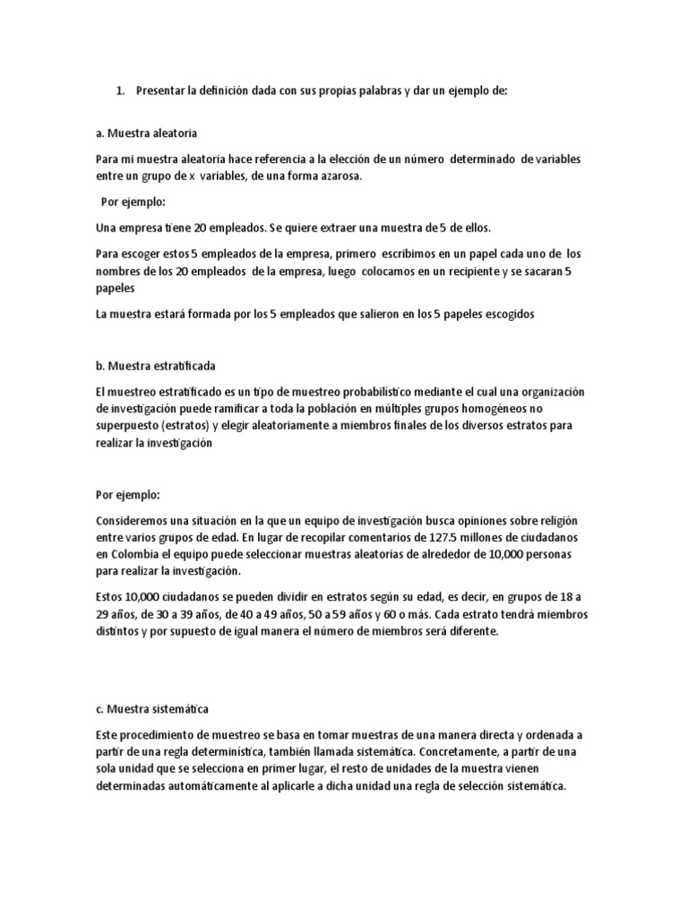 Presentar La Definición Dada Con Sus Propias Palabras y Dar Un Ejemplo ...