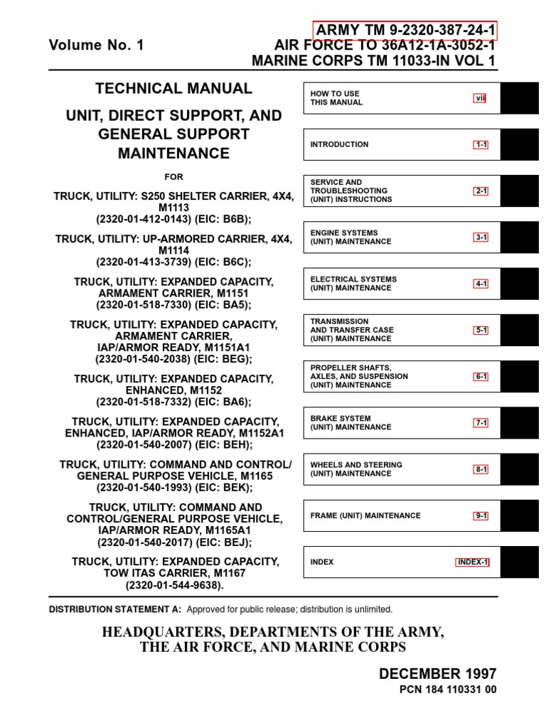 ARMY TM 9-2320-387-24-1 Mantainance UpArmor HumVee Vol 1 Jun09 | Humvee |  Exhaust Gas