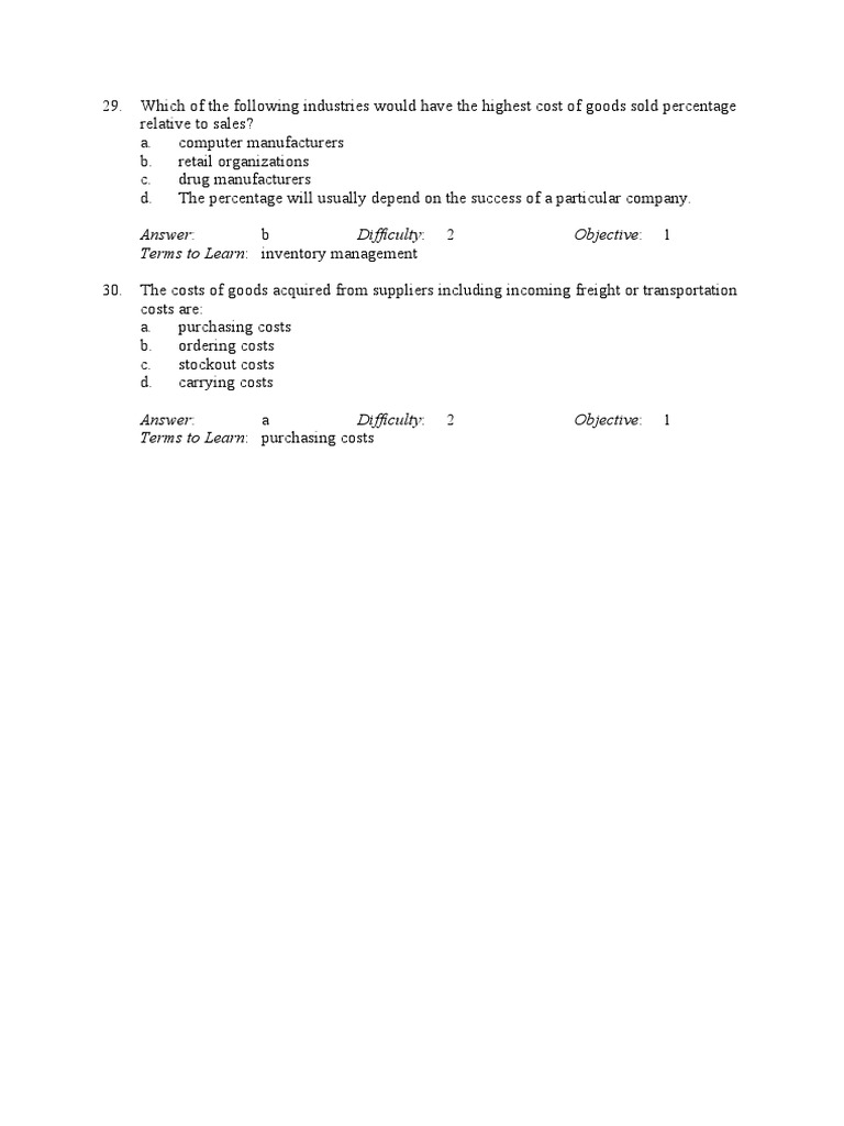 Answer: Difficulty: Objective: Terms To Learn: Inventory Management ...