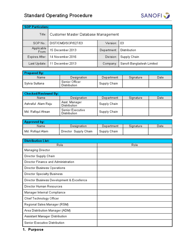 Customer Master Data Management SOP | PDF | Pharmacy | Audit