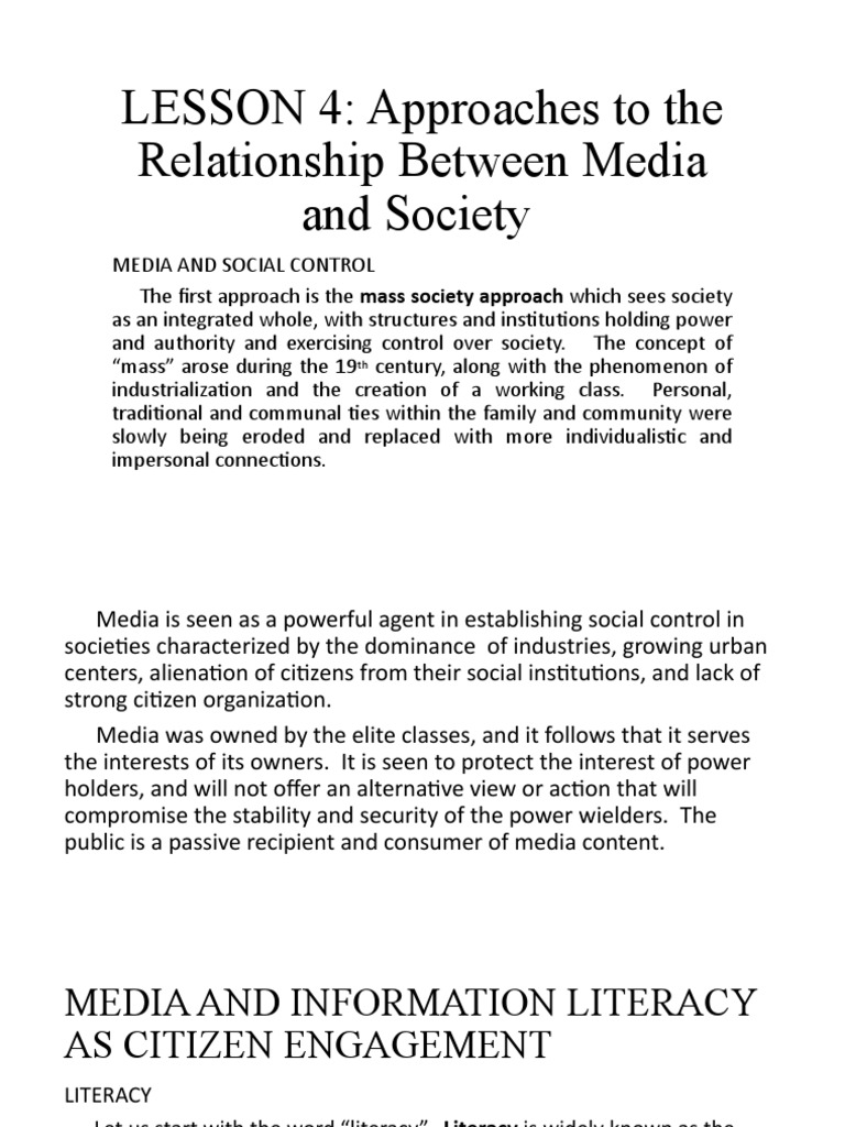 LESSON 4: Approaches To The Relationship Between Media and Society ...