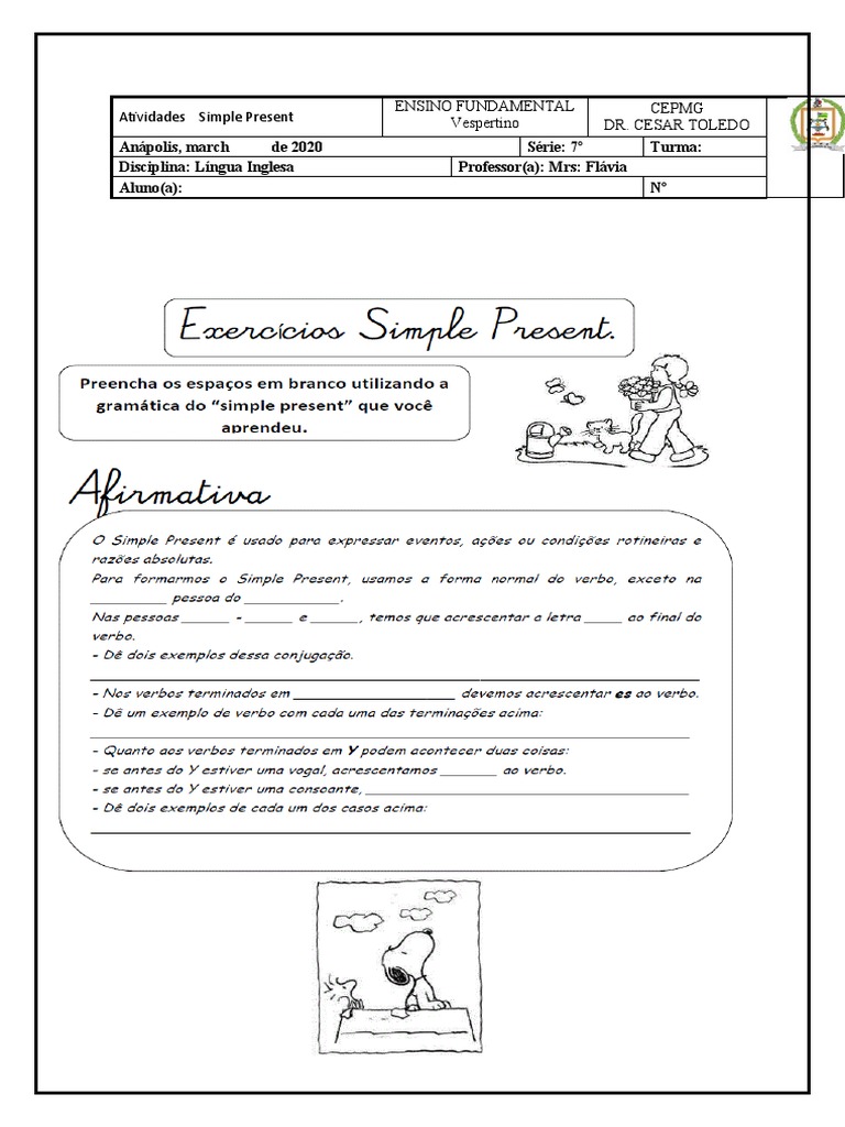 Atividades de Simple Present 7º Ano | PDF