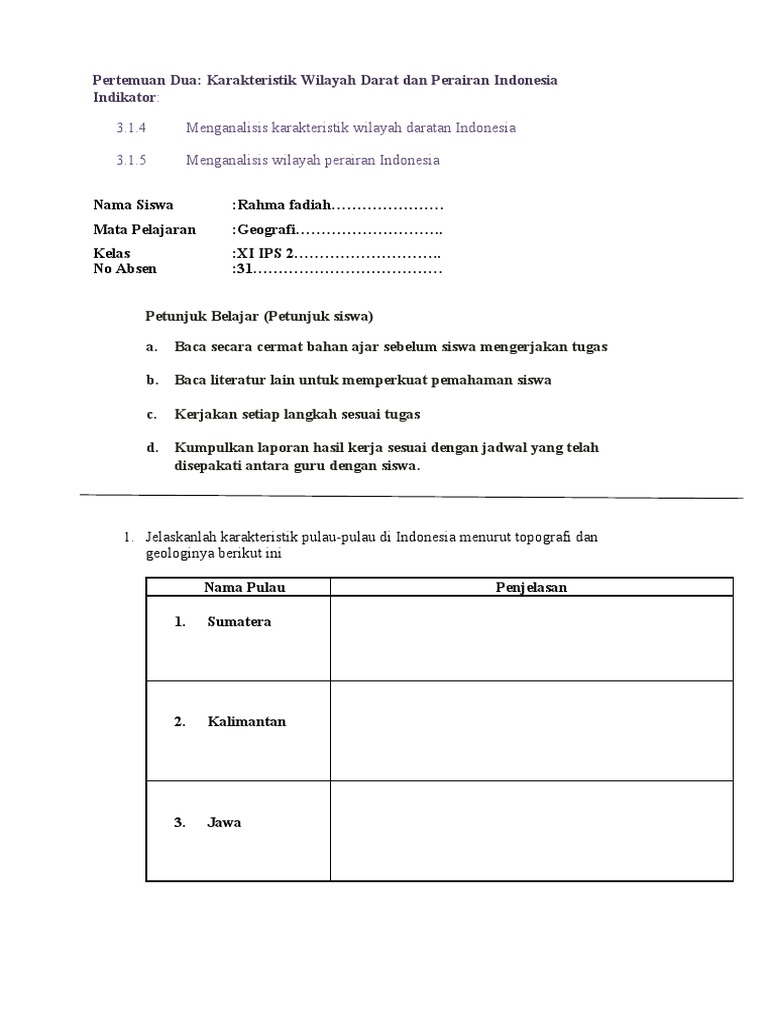 Lks Kls Xi Ips Karakteristik Wilayah Daratan Dan Perairan Indonesia Pdf