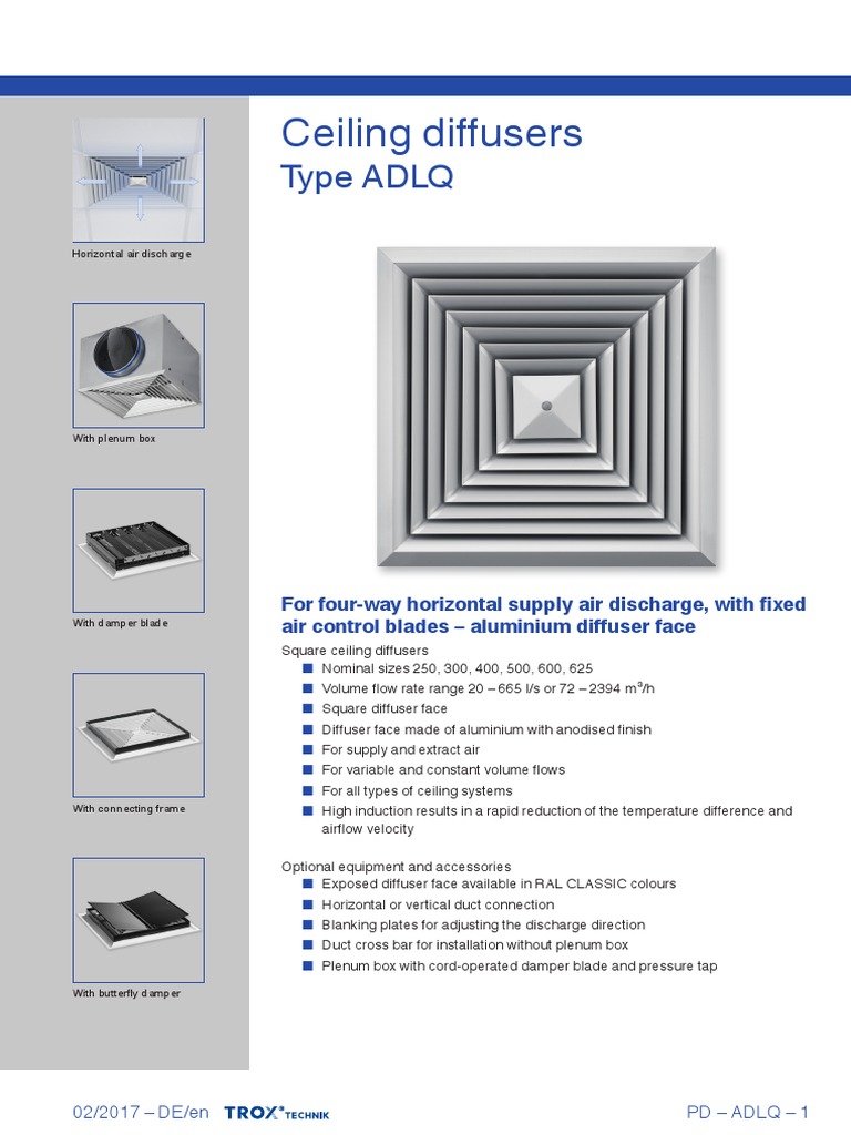 Ceiling Diffusers: Type ADLQ | PDF | Duct (Flow) | Flow Measurement
