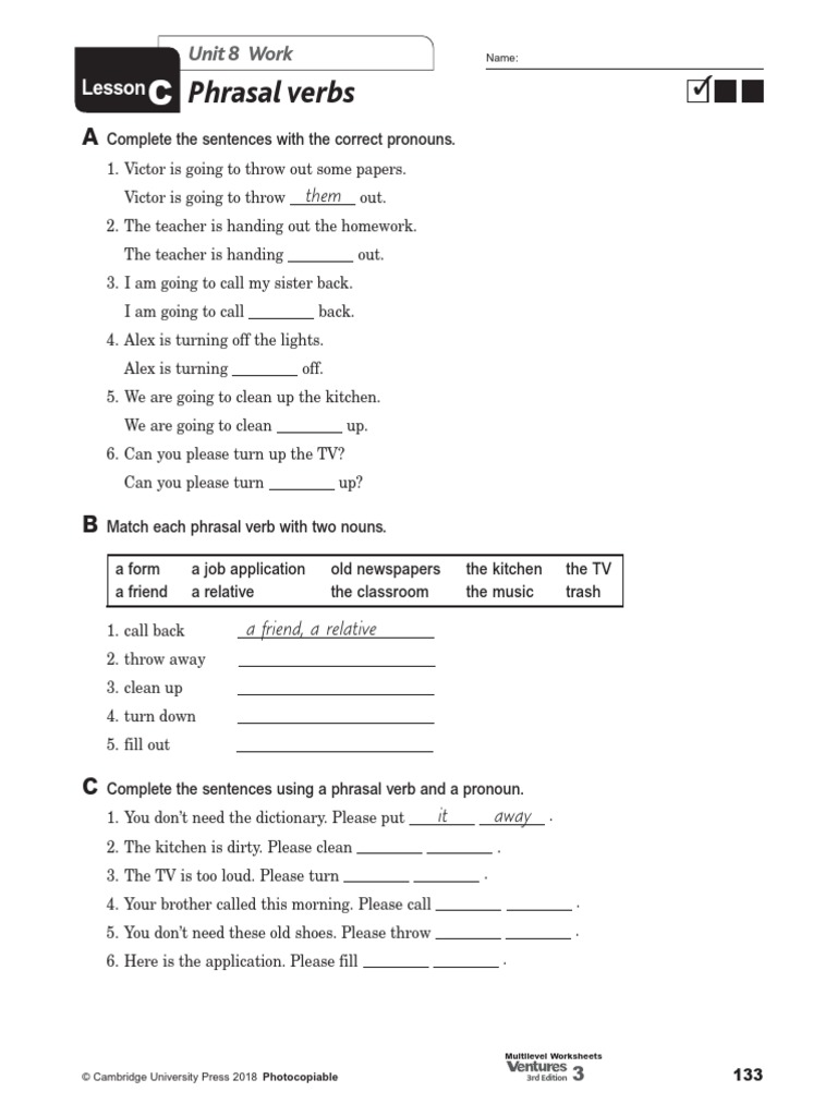 unit 8 lesson c phrasal verbs pdf phrase verb