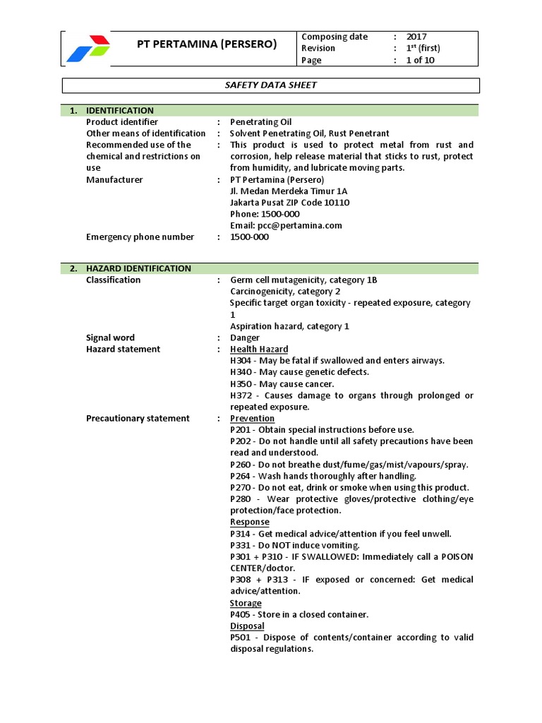 MSDS Penetrating Oil - Spreeze | PDF | Dangerous Goods | Toxicity