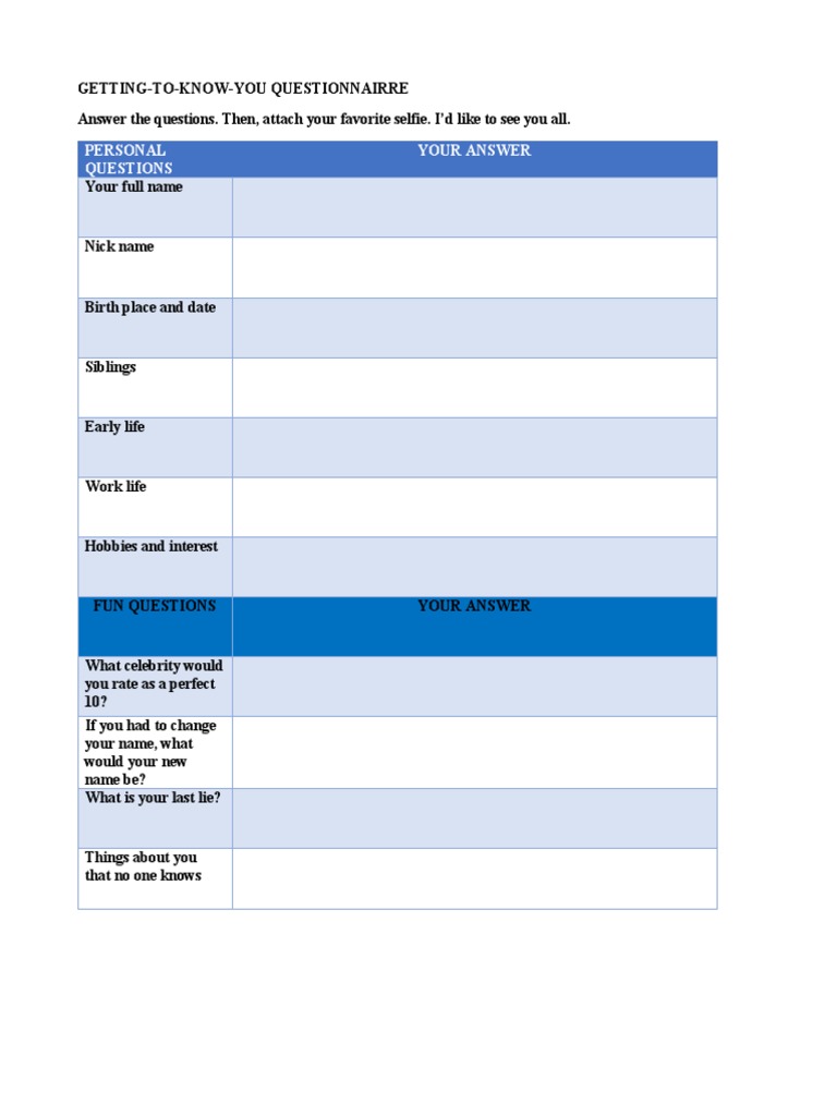 Personal Questions Your Answer | PDF