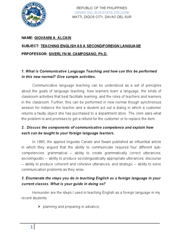 Communicative Language Teaching Guide | PDF | English As A Second Or ...