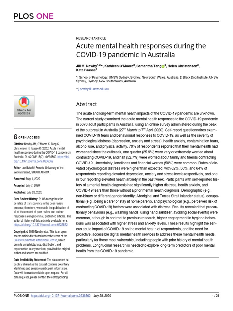 Acute Mental Health Responses During The Covid-19 Pandemic in Australia ...