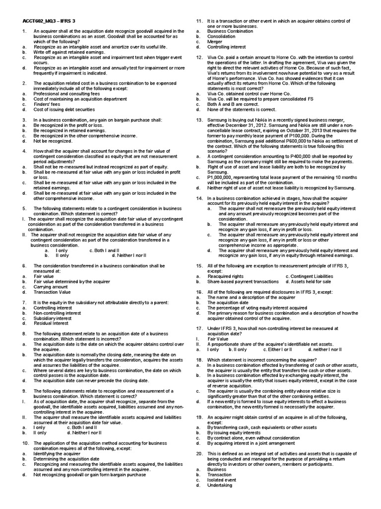 Business Combination Q3 PDF Mergers And Acquisitions Goodwill